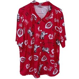 Mens Cincinnati Reds Hawaiian Shirt‎ XL Red Budweiser MLB Baseball BDA Sports
